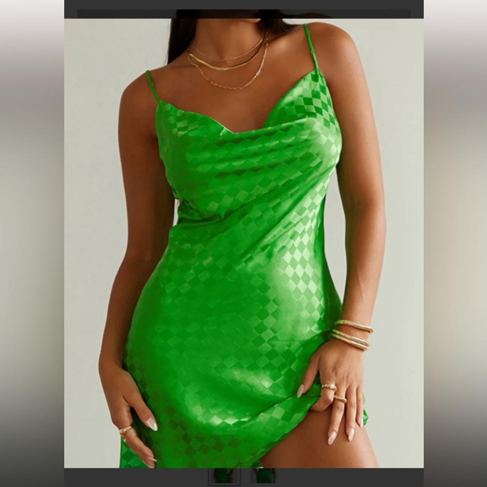 Copper Closet boutique green checkered mini dress